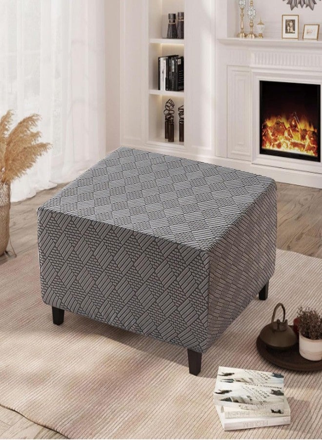 غطاء عثماني مربع كبير قابل للتمدد من Bifaunvogel، غطاء مقعد تخزين عثماني، أغطية قابلة للإزالة، أغطية جاكار مكعبة للعثمانيين المربع، غطاء مسند قدم طاولة قهوة بقاعدة مطاطية، رمادي داكن كبير - Image 2